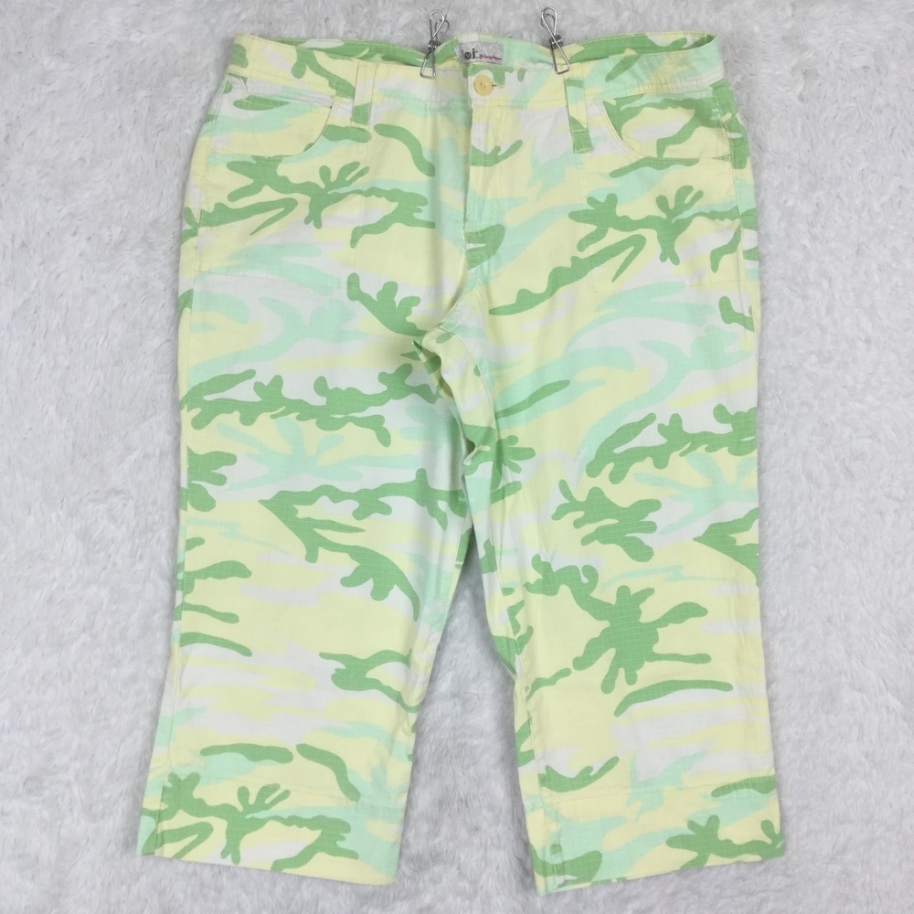 L.e.i. Womens Pants Capri Yellow Green Paint Splatter Abstract Cuffed Mid 18